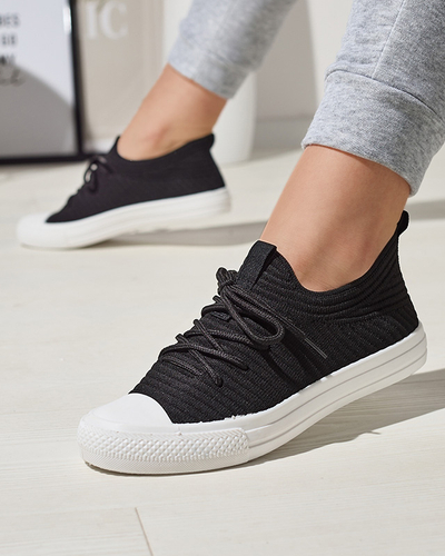 Royalfashion Schwarz Damen Manfer gerippte Sneaker