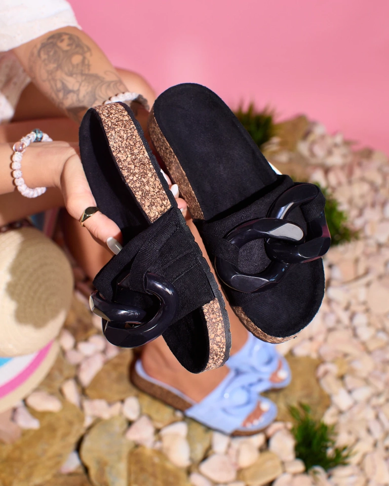 Royalfashion Damen Flip-Flops mit Kunststoffkette in schwarz Opixi