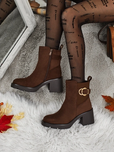 Damen Stiefeletten Solenya aus Wildlederimitat mit Blockabsatz