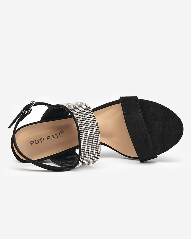 Schwarze Damensandalen auf einem Pfosten mit Maerro Zirkonia - Schuhe