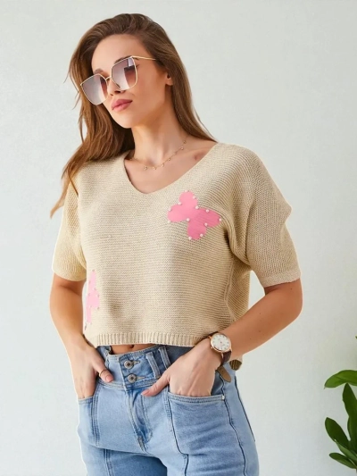 Royalfashion Damen Baumwollkurzpullover mit Schmetterlingen