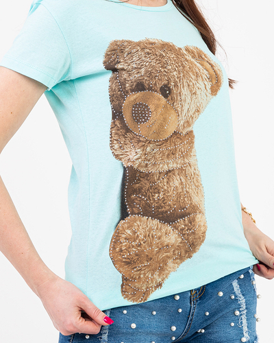 Mintfarbenes Damen-T-Shirt mit Teddybär - Kleidung