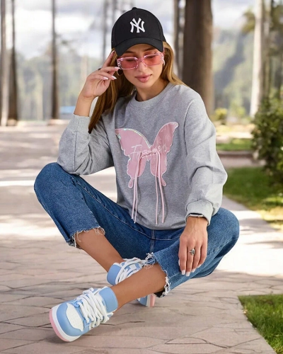Royalfashion Damen Baumwoll-Sweatshirt mit dünnem Druck
