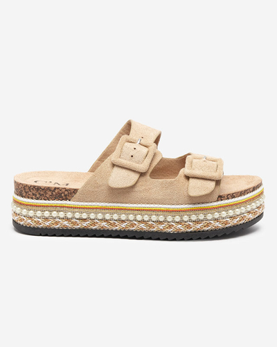 Beige Damenhausschuhe auf dicker Sohle Carisno - Schuhe