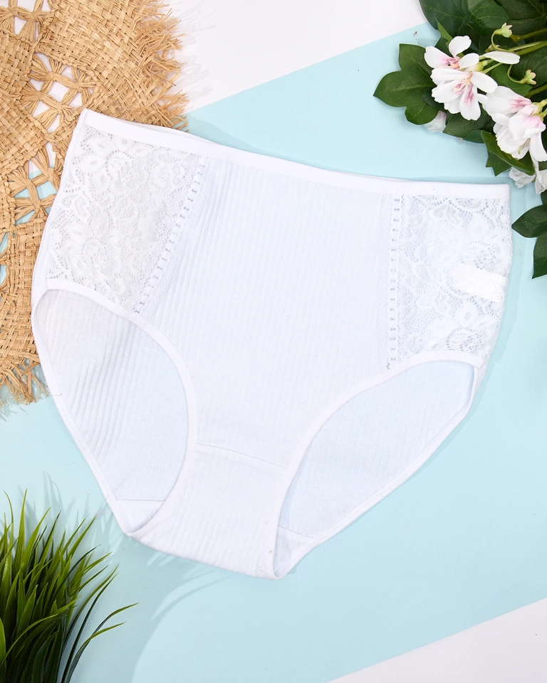 Gerippter Damen-Slip in Weiß PLUS SIZE - Unterwäsche