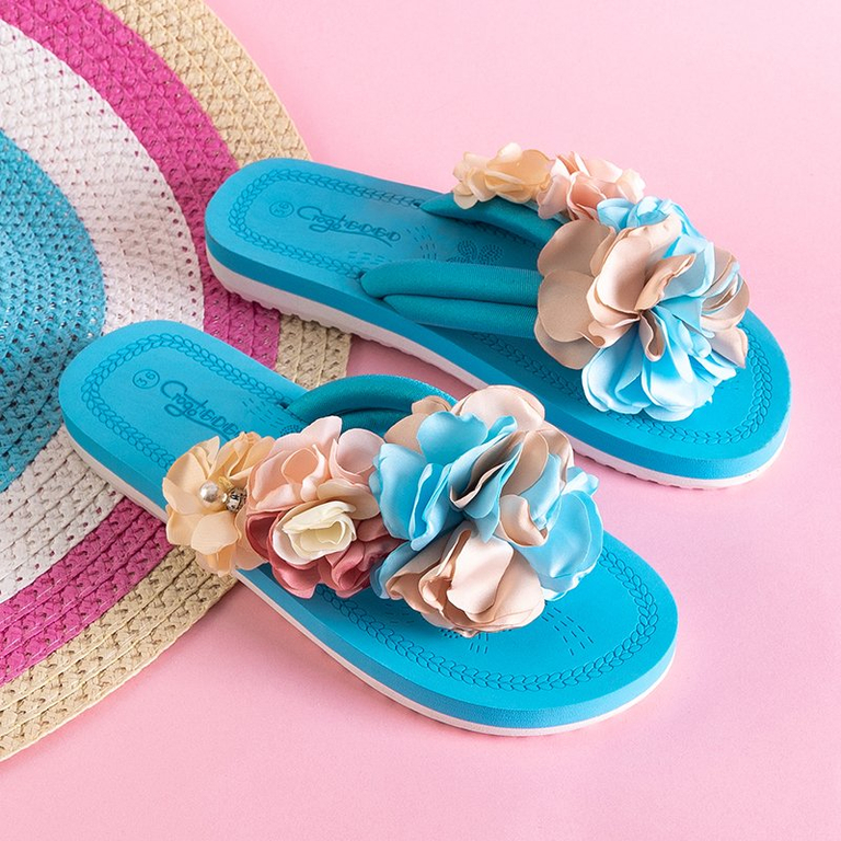 Blaue Flip-Flops mit dekorativen Blumen Flores - Schuhe