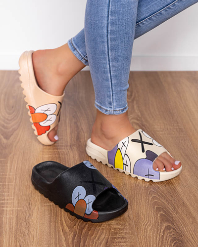Damen-Slipper aus beigefarbenem Gummi mit Pfizz-Aufdruck - Schuhe