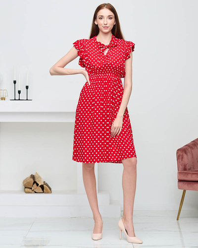 Rotes Damenkleid mit gebundenem Punktausschnitt - Bekleidung