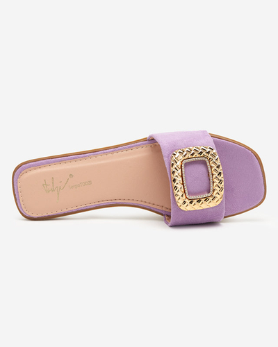 OUTLET Violette Öko-Wildleder-Hausschuhe für Damen mit goldener Schnalle Lozi. Schuhwerk