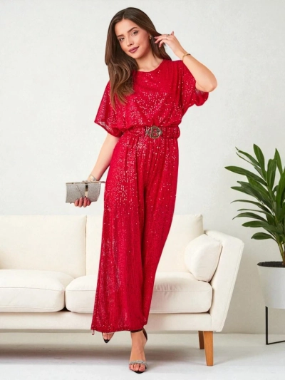Royalfashion Damen langer Jumpsuit mit Pailletten