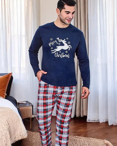 Royalfashion Herren Baumwoll-Pyjamas im Karomuster