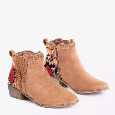 OUTLET Braune Damenstiefel mit dekorativer Hastieli-Stickerei - Schuhe