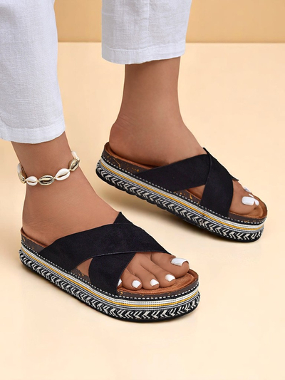 Royalfashion Damen Pantoletten mit flacher Sohle Solea Deco