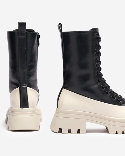 Schwarz-beige Damenstiefel Susker - Footwear