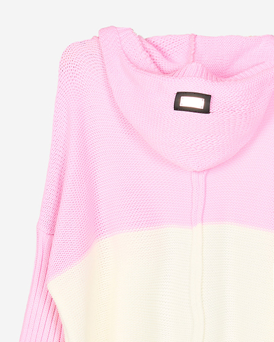 Langer Cape-Pullover für Damen in rosa-creme-grauer Farbe - Kleidung