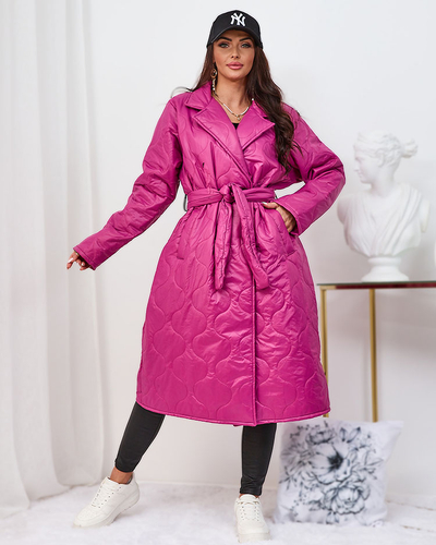 Royalfashion Damen Steppmantel mit Bindeband in rosa Farbe