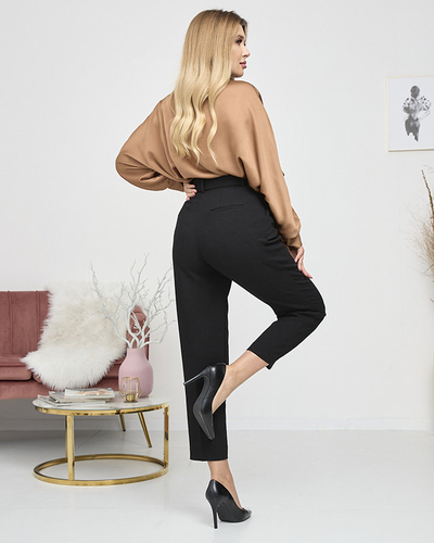 Braune lange Satinbluse mit Bindung - Kleidung