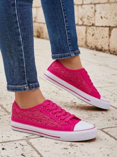 Damen Sneaker Callista Fuchsie - leichtes Gewebe, flache Sohle 2,5 cm