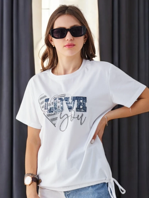 Royalfashion Жіноча бавовняна футболка LOVE з рhinestones