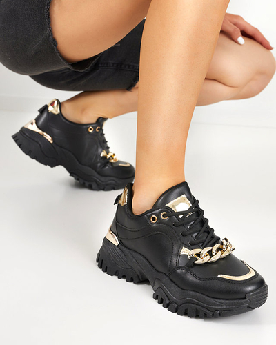 OUTLET Schwarze Damen-Sportschuhe mit Goldkette Evitos - Schuhe