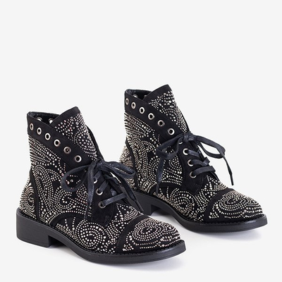 Schwarze Damenstiefel mit Zirkonia Elwira - Schuhe