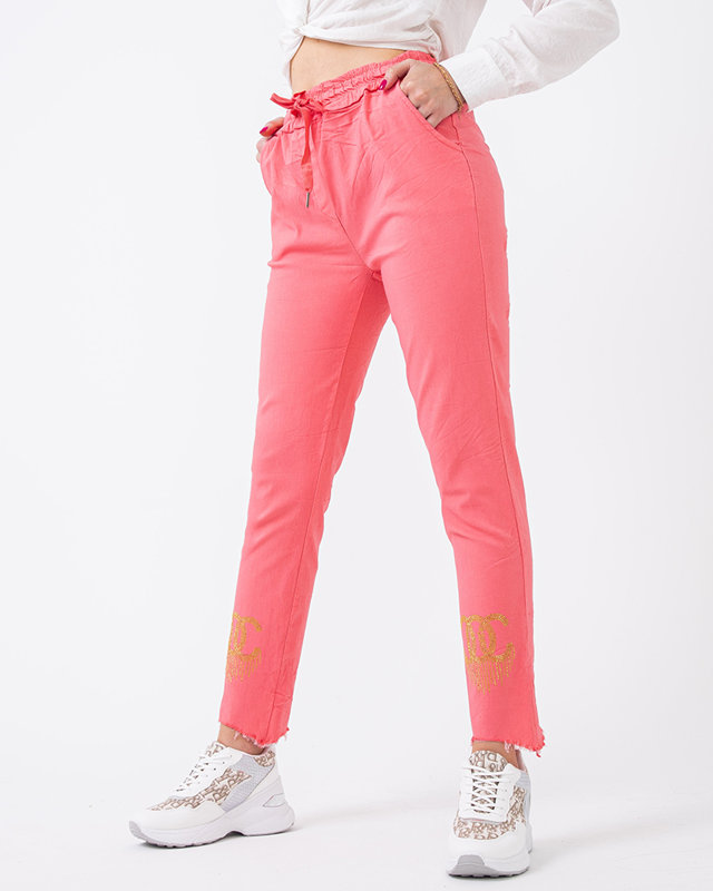 Pinke Damenhose aus Stoff mit Zirkonia - Kleidung