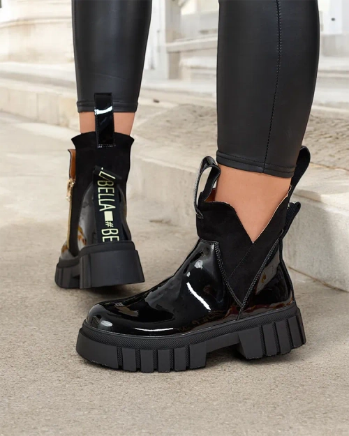 Royalfashion Чорні жіночі утеплені черевики з лакованої шкіри Eratra