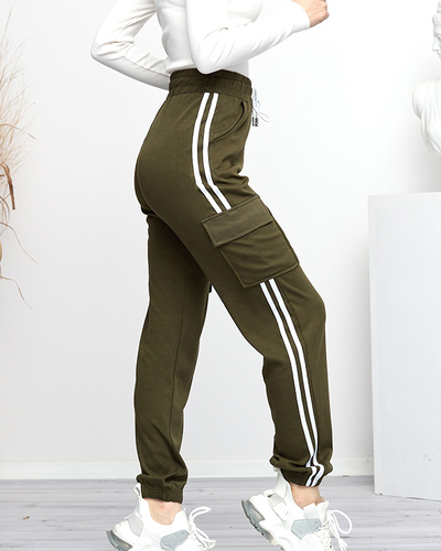 Grüne Damen-Cargohose mit Streifen - Kleidung