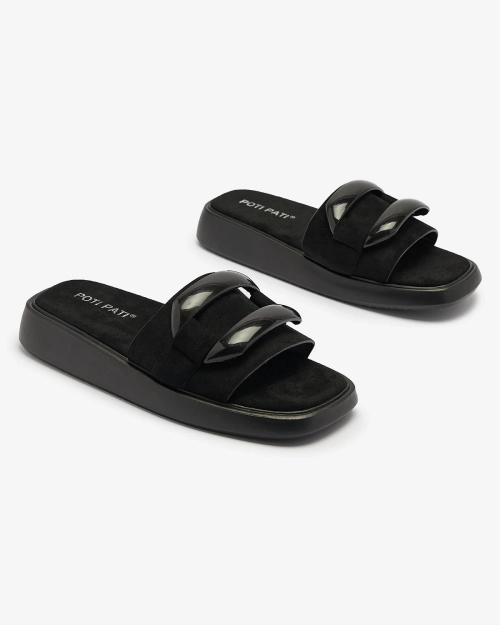 Чорні жіночі шльопанці з екозамші Omve - Взуття