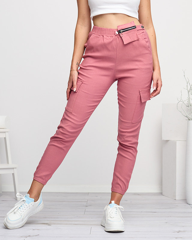 Dunkelrosa Damen-Cargohose mit abnehmbarer Tasche - Kleidung