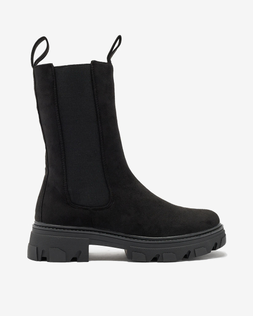 Royalfashion Чорні жіночі високі чоботи на плоскому каблуці Sevetta