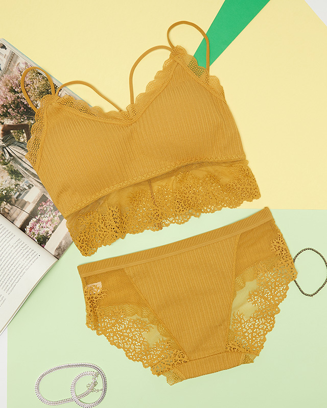 Damen-Unterwäscheset mit senffarbener Spitze - Unterwäsche