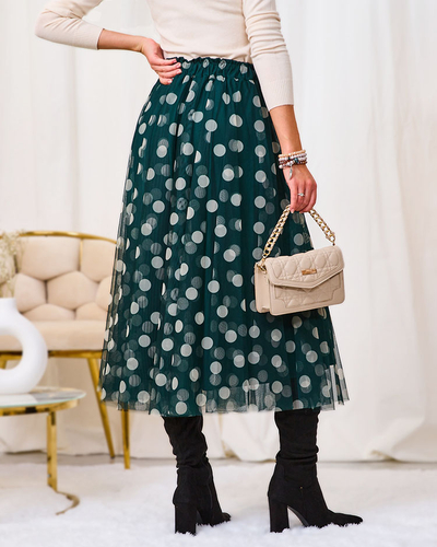 Royalfashion Dunkelgrüner doppellagiger Erbsen-Midirock für Damen