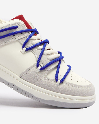 Weiß-graue Damen-Sport-Sneakers mit marineblauen Schnürsenkeln Olierinc - Schuhe