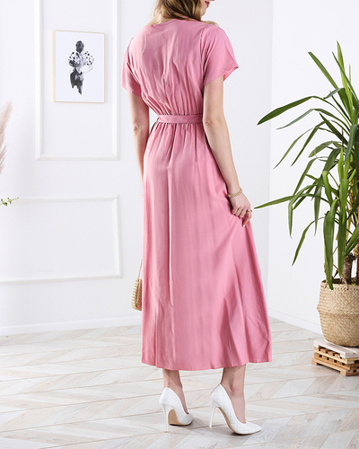 Langes rosa Kleid mit Schlitz - Kleidung