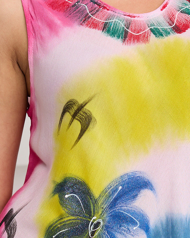 Rosafarbener Strandumhang für Damen, Kleidertyp mit buntem Aufdruck - Kleidung