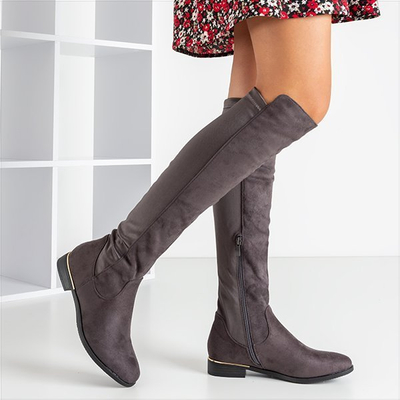 Graue Overknee-Stiefel für Damen mit flachen Absätzen von Conti - Shoes