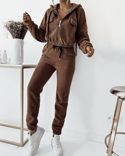 Royalfashion Damen braun gestreiftes Sport-Set