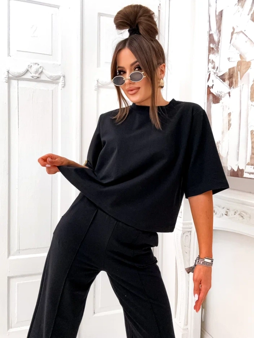 Royalfashion Котонний жіночий комплект з розкльошеними штанами