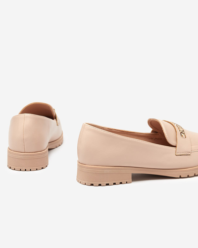 Beige Öko-Leder-Loafer für Damen mit Griss-Dekoration - Schuhe