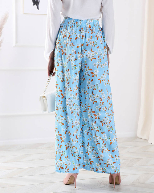 Жіночі сині штани з квіткової тканини - Одяг