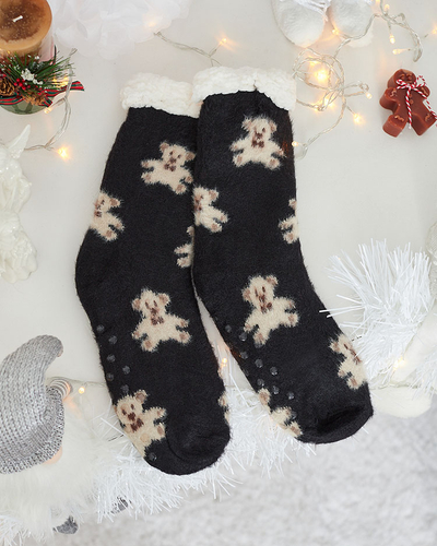 Royalfashion Isolierte schwarze Damensocken mit Teddybären