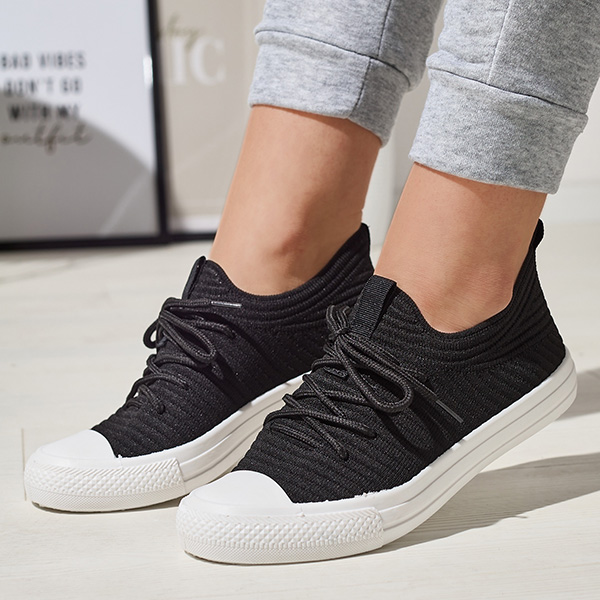 Royalfashion Schwarz Damen Manfer gerippte Sneaker