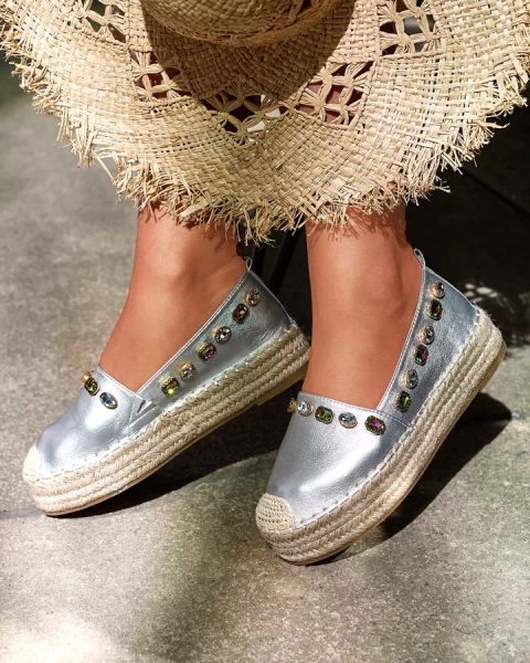Silberne Damen-Espadrilles mit Kristallen Ziennie - Schuhe