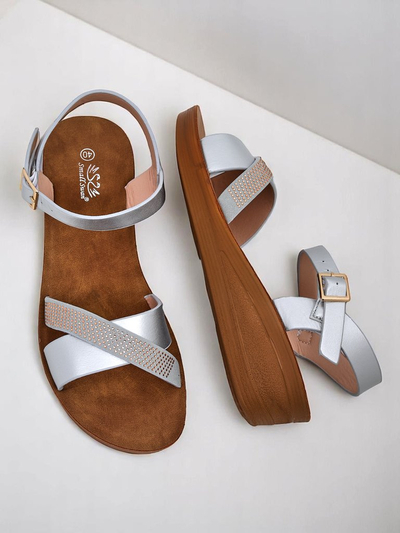 Royalfashion Damensandaletten mit Keilabsatz und Strasssteinen Allona