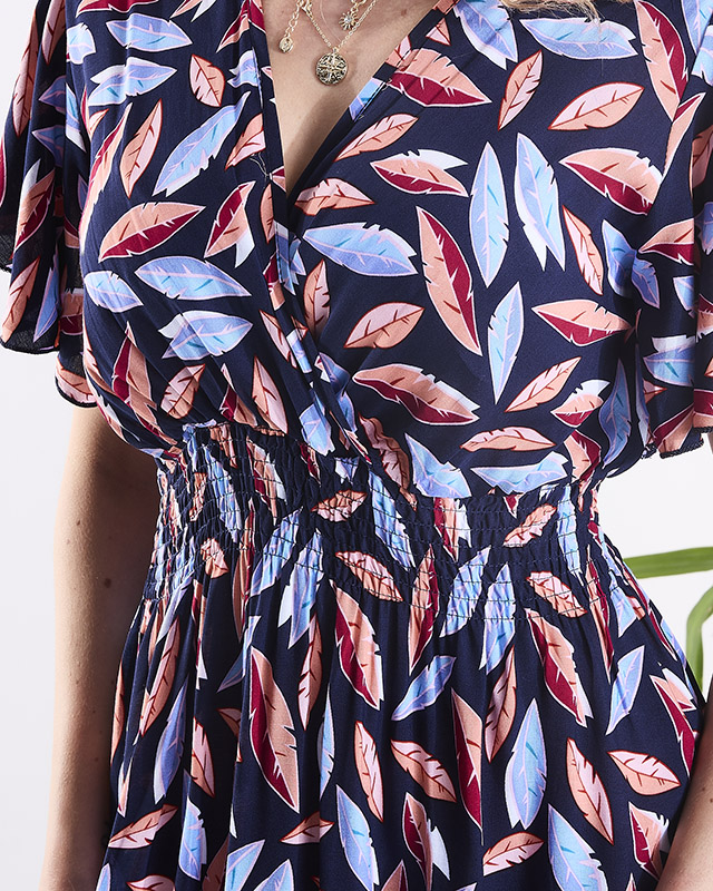 Marineblaues langes Federkleid für Damen - Kleidung