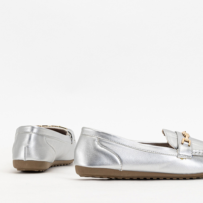 Okeri silberne Damenmokassins mit einer Verzierung an der Spitze - Schuhe