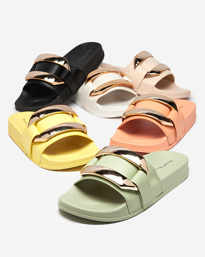 Beige Damenhausschuhe mit goldenem Serina-Ornament - Schuhe