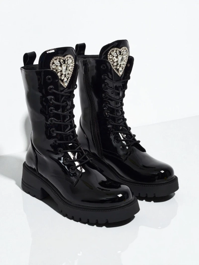 Лаковані шнуровані жіночі ботфорти Emelune