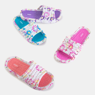 Rosa Gummipantoffeln mit Blumen Leda - Schuhe